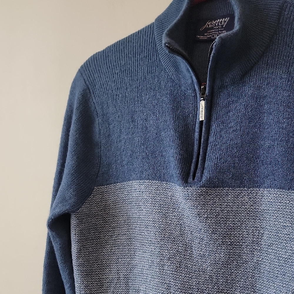Jeremy Argyle NYC Merino Wool 1/4 Zip Sweater Blue Men’s M - Picture 6 of 10